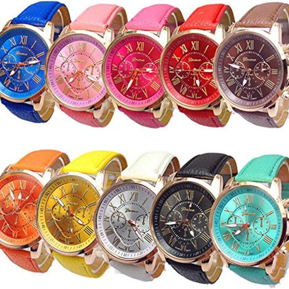 Women Men Lady PU Leather Band Watches Roman Numerals Dial Analog Quartz Wristwa